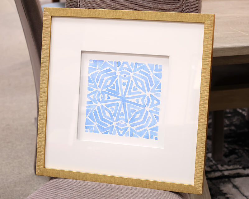 "Indigo Geo I" Matted Print in Distressed Gold Frame