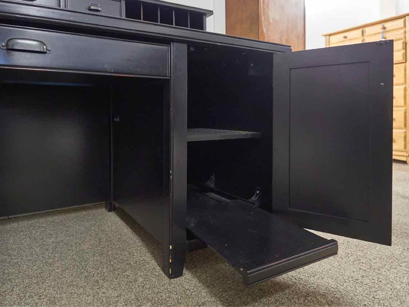 Black Double Pedestal Desk W/ Hutch Top Storage