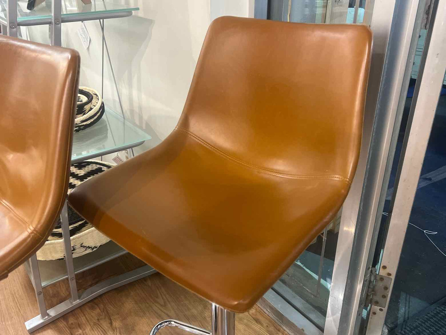 Pair of Camel Faux Leather Bar Stools