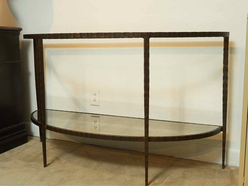 Crate & Barrel Glass Top Forged Metal Demilune Console