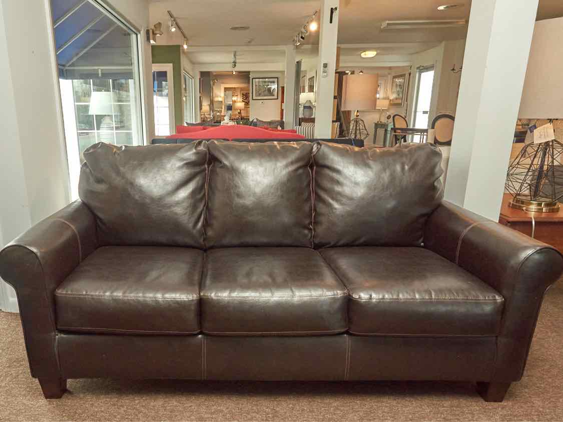 Ashley Furniture Espresso Bonded Leather 3 Cushion  Sofa