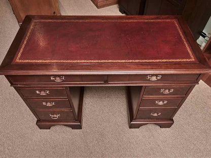 Mahogany  Burgundy Leather  Top 8 Drawer Desk