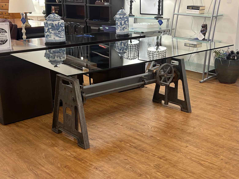 Arhaus Industrial Crank Desk with Glass Top