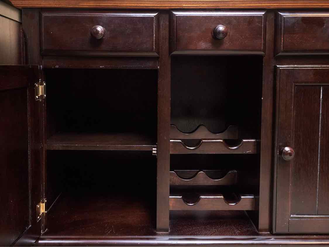 Maple Top Espresso Finish 2 Drawer/Wine Glass Holder/Bottle   2 Door Server