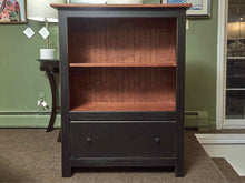 Pine Black Rub Finish 2 Shelf 1 DrawerBeadboard Back  Bookcase