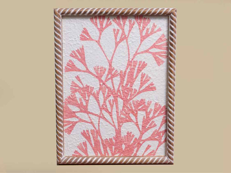 Coral Print On Rice Paper In Wooden Frame