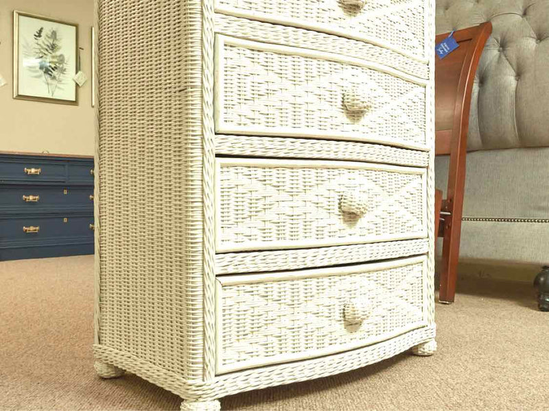 White Wicker  5 Drawer Chest