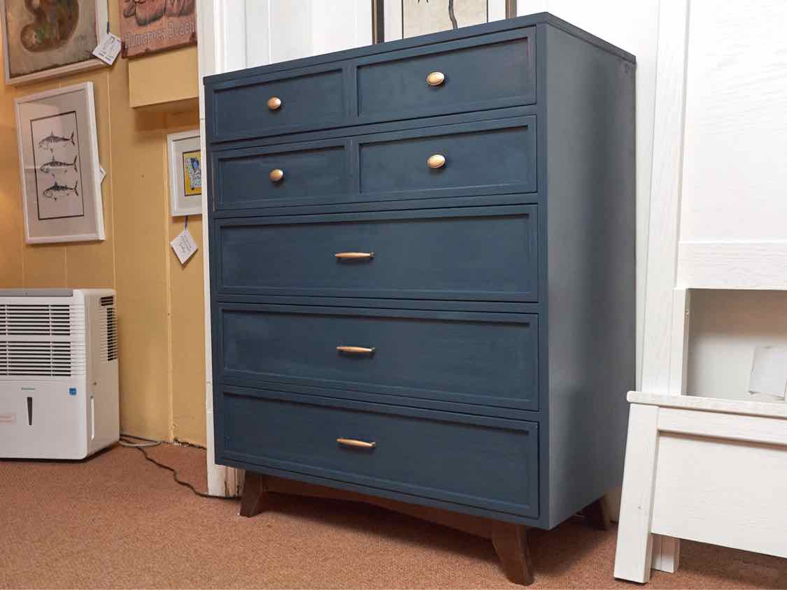 Custom Finish' Stormy Seas' Mid Century 5 Drawer Chest