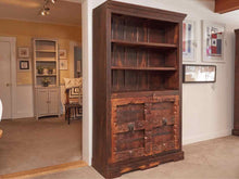 Solid Cypress Dark Stained 5 Shelf 2 Carved Door Bookcase