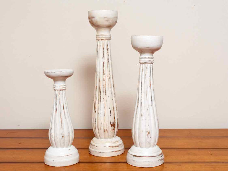 Set of Three White Candle Holders