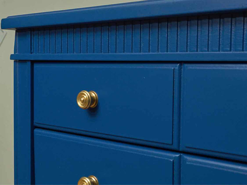 ''Royal  Blue' Finish 5 Drawer Brass Handles Chest