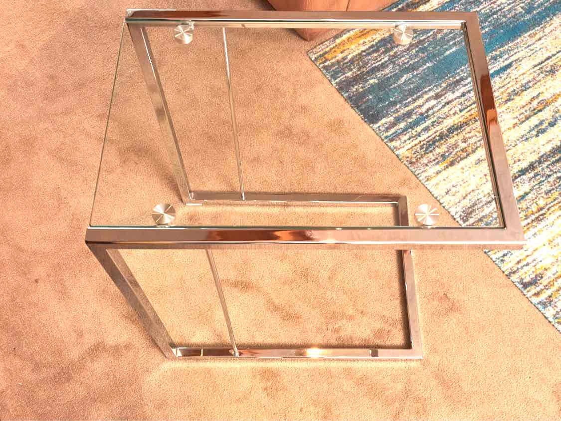 Pair Of  Contemporary Glass Top Chrome Base Side Tables