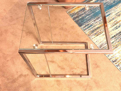 Pair Of  Contemporary Glass Top Chrome Base Side Tables