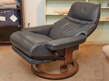 Ekornes Power Recliner in Blue Leather with Walnut Base