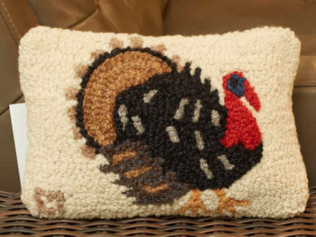 'Perky Turkey' Hooked Wool Accent Pillow