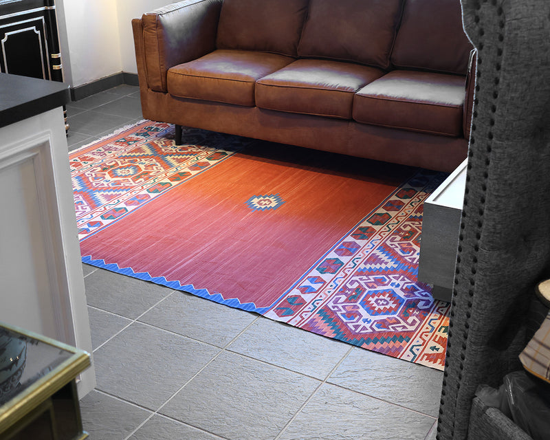 6 x 9 Flatweave Area Rug with Terracotta Field