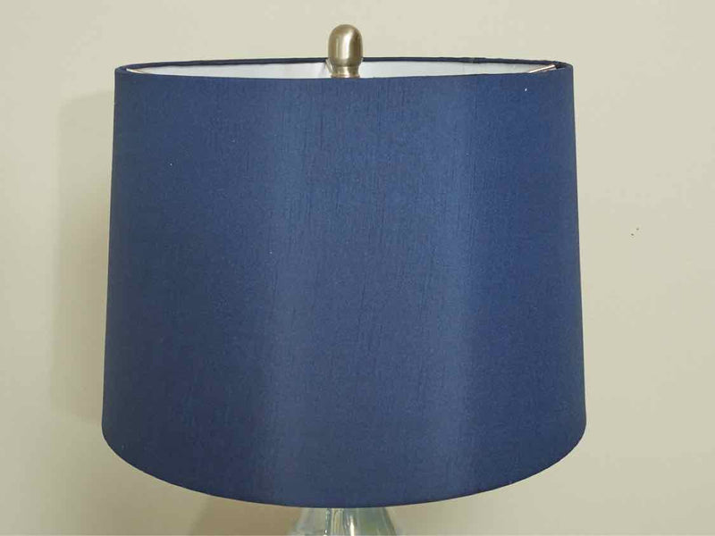 Norman Wyatt Home Crest Pearlescent Blue Ceramic Navy Drum Shade Table Lamp