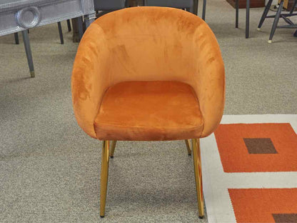 Set of Eight Tangerine Orange Barrel Dining Chairs in Performance Velvet