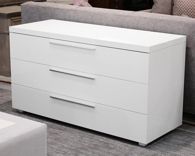 Custom 3-Drawer Dresser in White Lacquer with Nickel Pulls