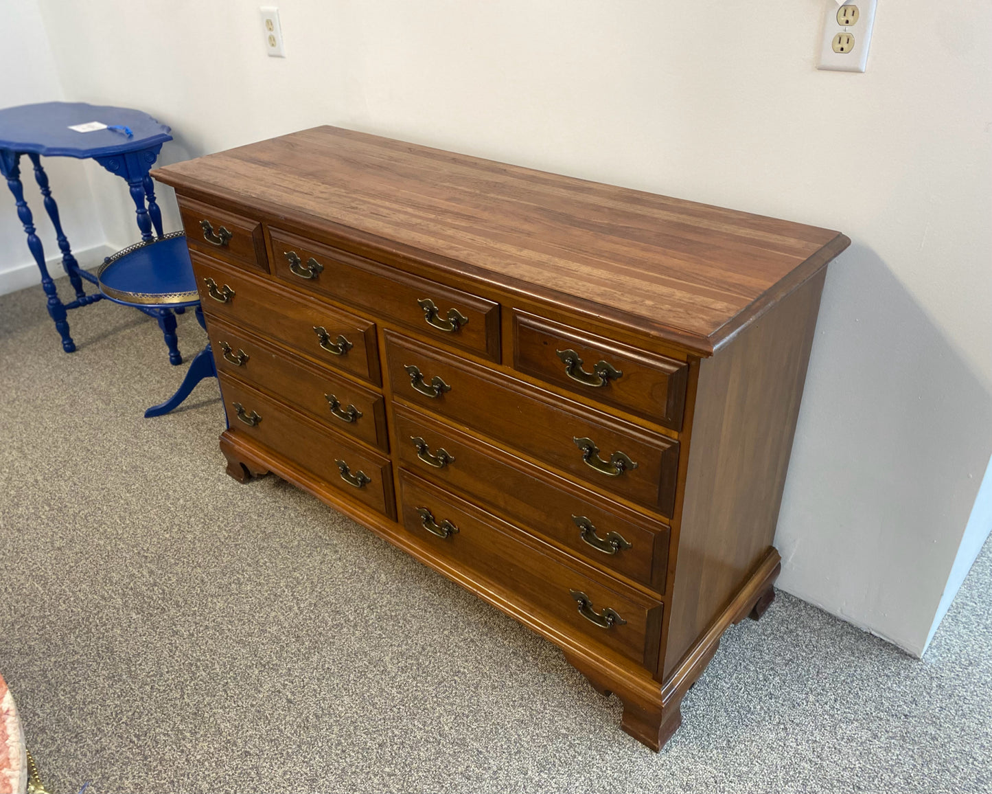 Cherry 6 Drawer Dresser with Brass Handles