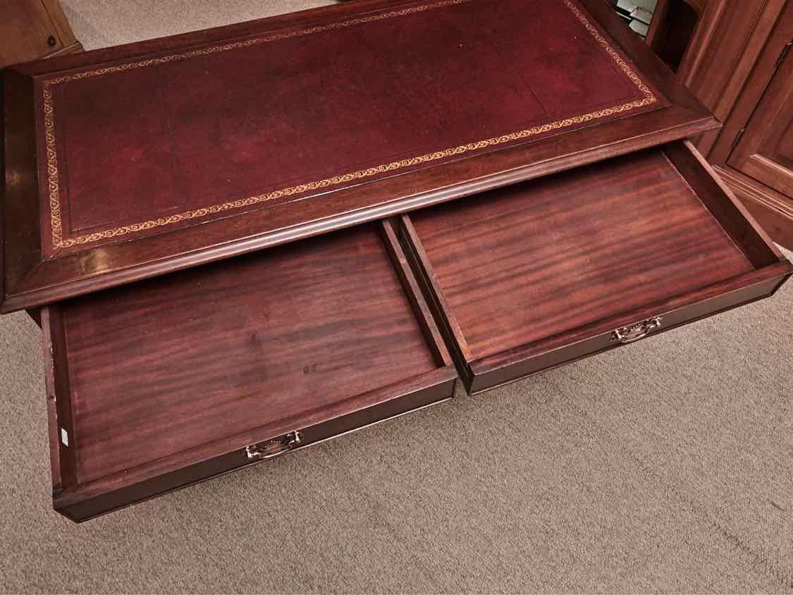 Mahogany  Burgundy Leather  Top 8 Drawer Desk