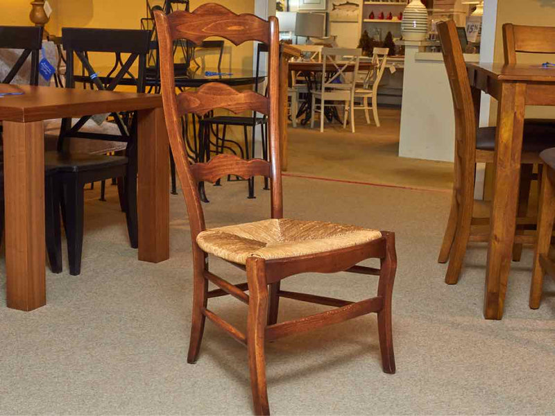 Set of 4 Chestnut Stained Ladderback Dining Chairs with Rush Seats