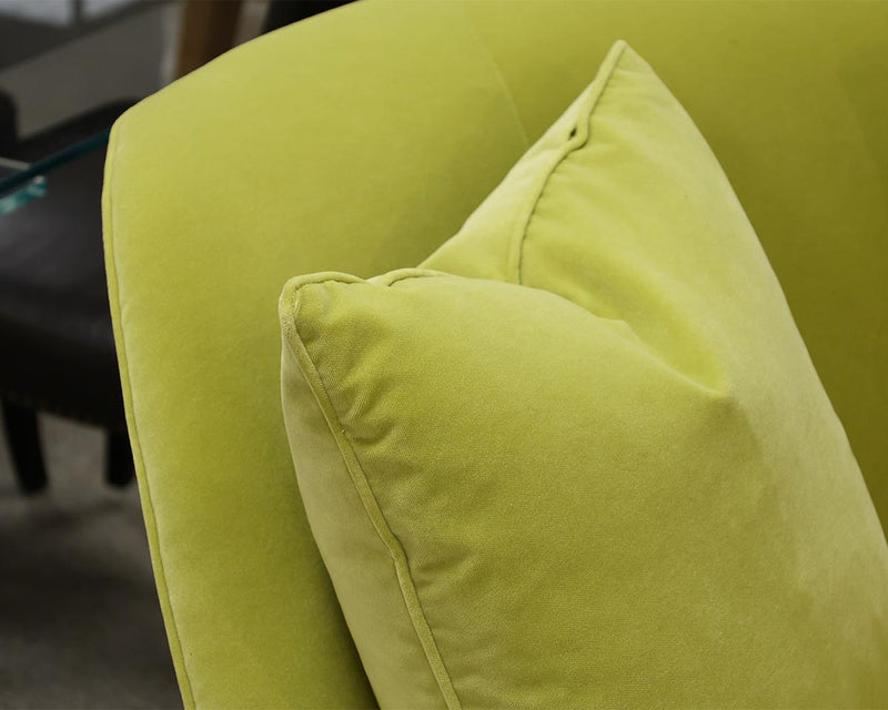 Wesley Hall Curved Back Bench Seat Sofa in Chartreuse Velvet