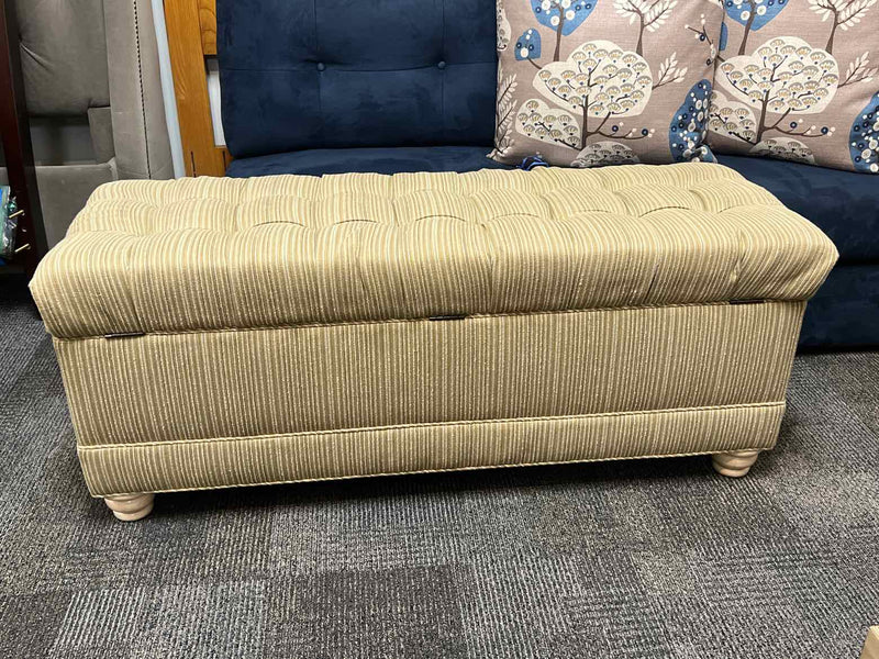 Olive and Cream Striped Storage Bench