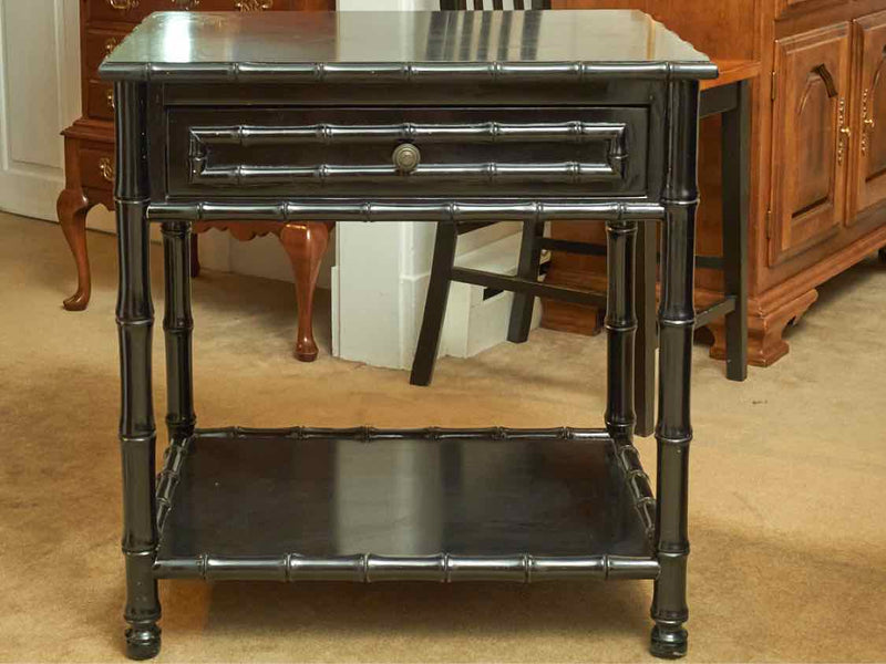 Noir Black Laminate Bamboo 1 Drawer & Shelf Side Table