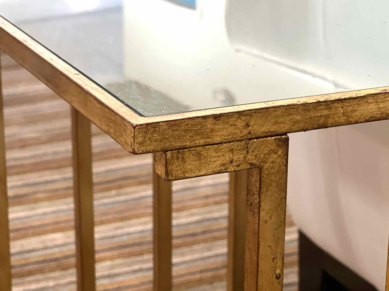 Antiqued Gold Side Table w/ Mirrored Top