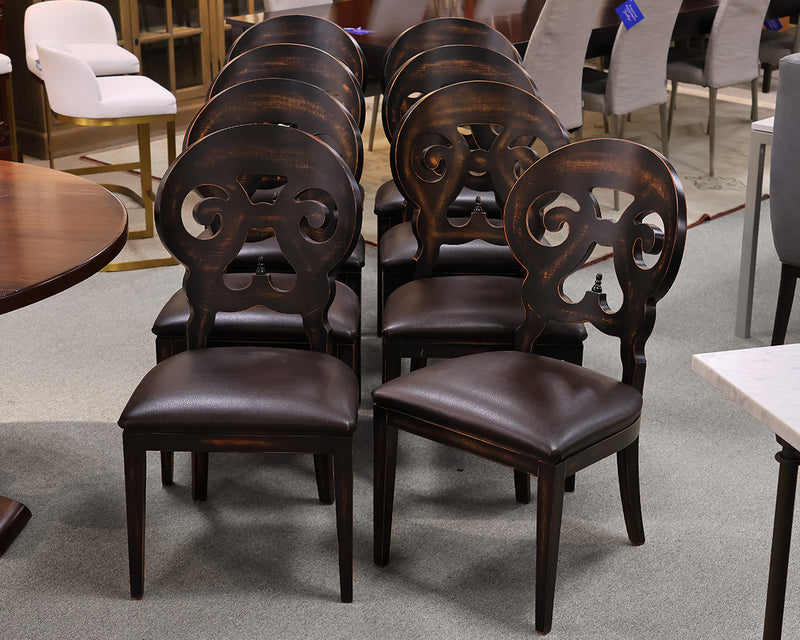 Set of 8 Arhaus Bell'Arte Dining Chairs in Black Rub-Through Finish