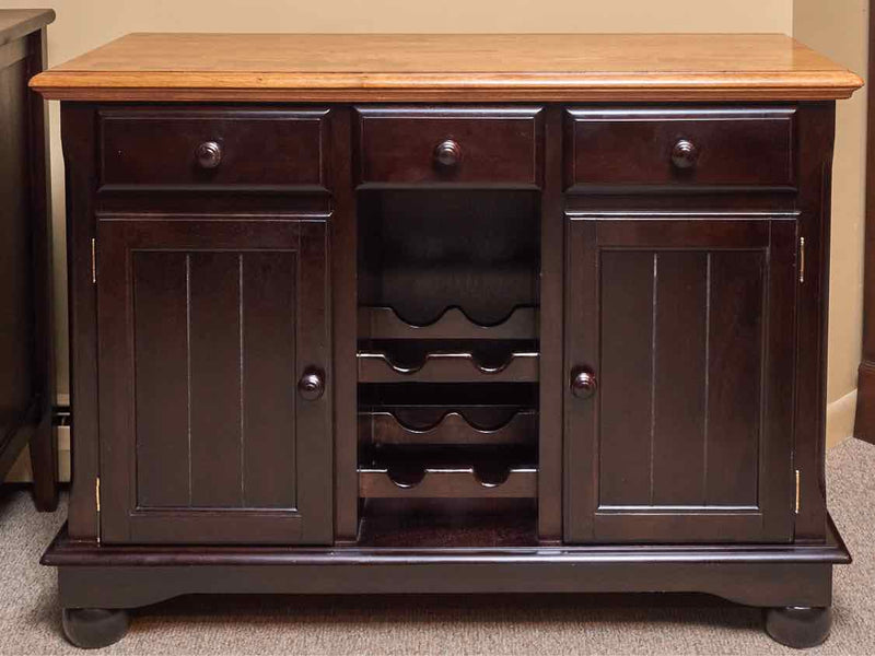 Maple Top Espresso Finish 2 Drawer/Wine Glass Holder/Bottle   2 Door Server