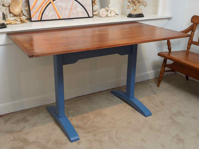 'Juniper Berry Blue' Finish Stained Oak Top Tavern Style Dining Table