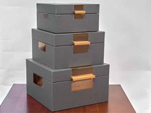 Set of Three Dark Smoke & Bronze Leather Boxes