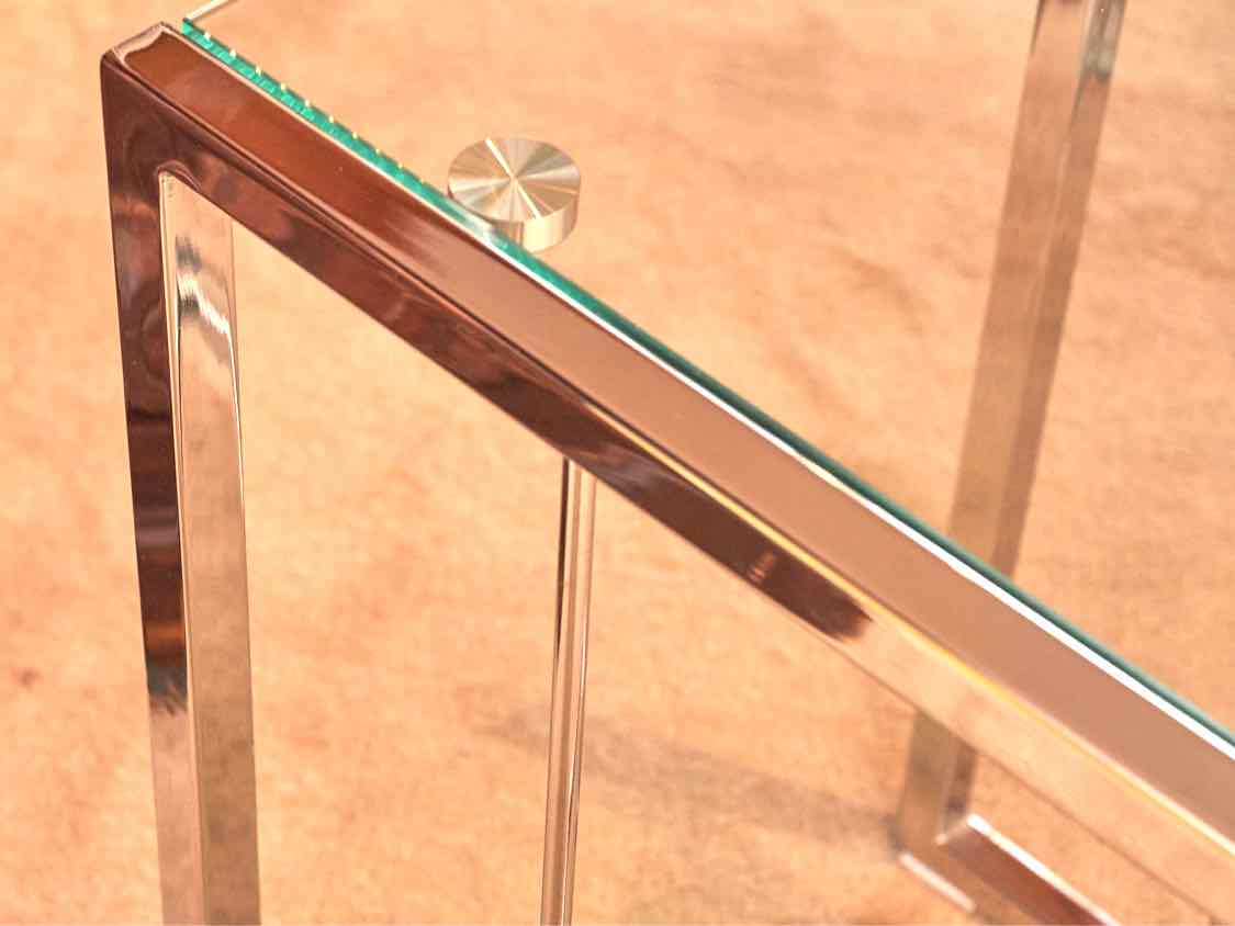 Pair Of  Contemporary Glass Top Chrome Base Side Tables