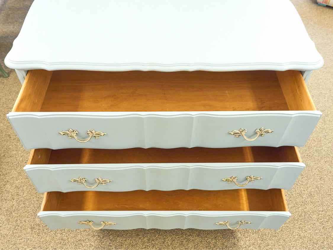 Dixie French Provincial Three Drawer Dresser in Ice Blue