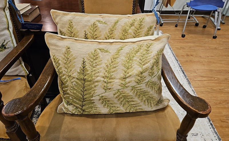 Pair of Hooked Wool Lumbar Fern Pillows