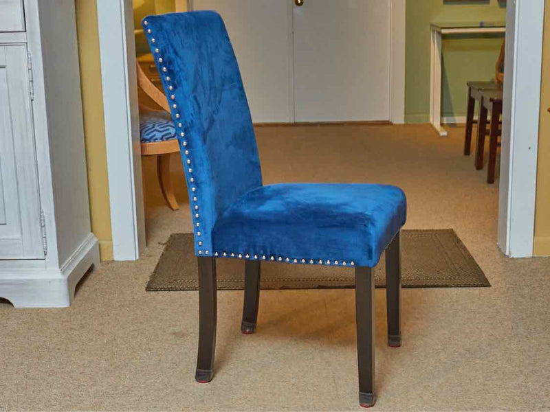 Set Of 6  Colbalt Blue Microsuede Chrome Nailhead Trim Dining Chairs