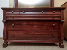 Mahogany Empire Style 6 Drawer Dresser With Mirror