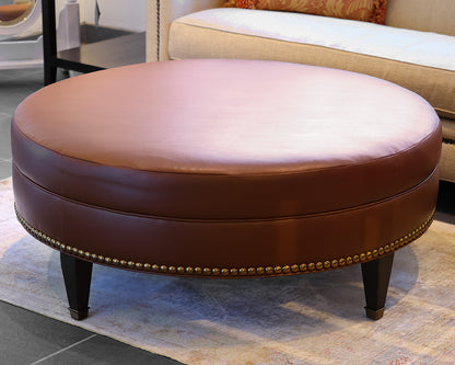 Kravet Round Leather Ottoman