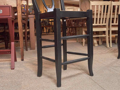 Set Of 4  Pottery Barn Black Finish Rush Seat Counter Stools