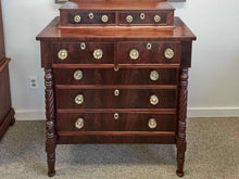 Federal Crotch Mahogany 5 Drawer Chest with Glove Drawers with Ornate Brass Knob