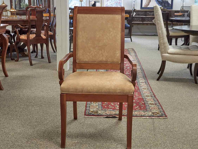 West Brothers Furniture Cherry Dining Table & Set of Six Upholstered Chairs