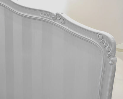 Carved French King Headboard in Grey with Tone-on-Tone Striped Panel