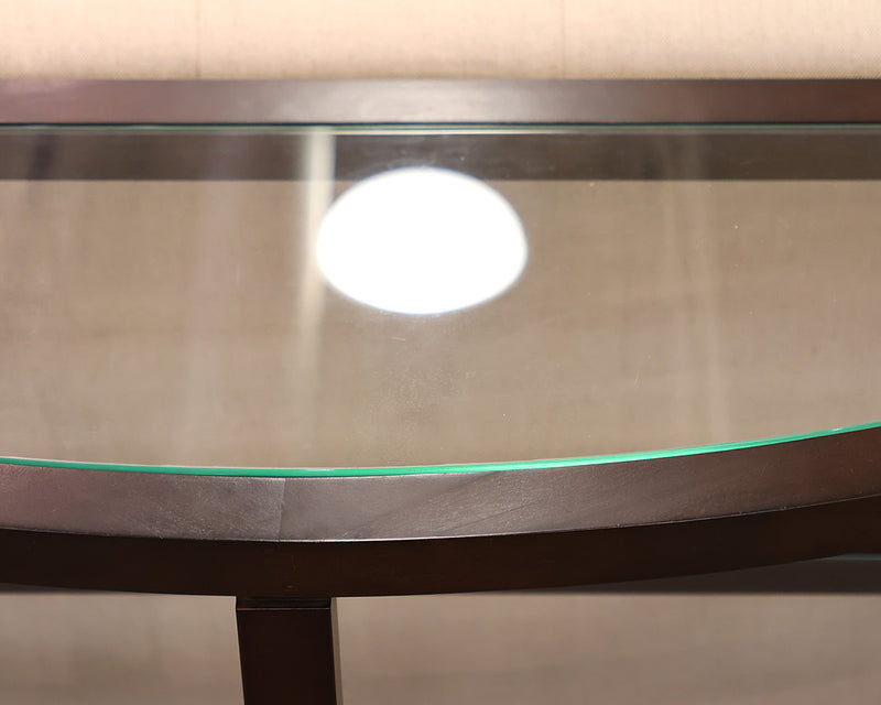 Demi-Lune Console w/2 Glass Shelves in a Dark Java finish