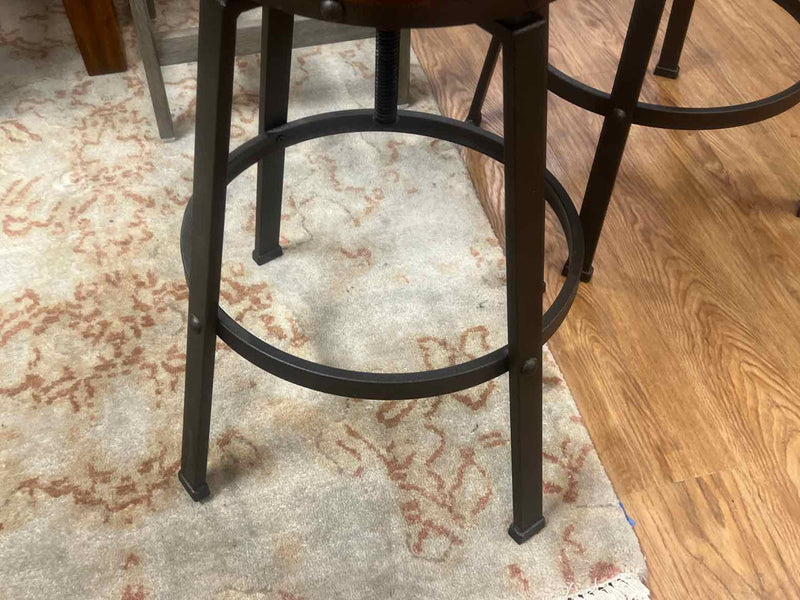 Pair of Industrial Metal and Wood Stools