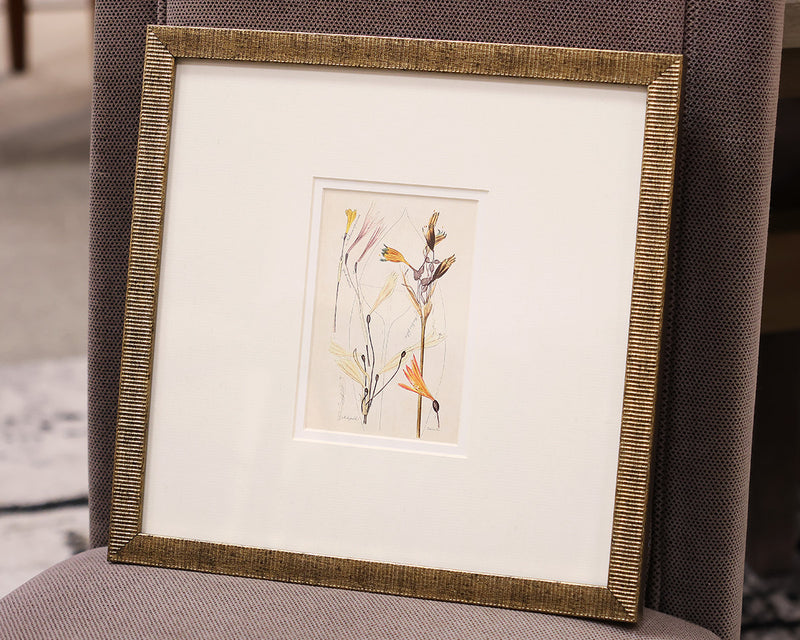 "Antique Botanical II C" Matted Print in Antique Gold Frame