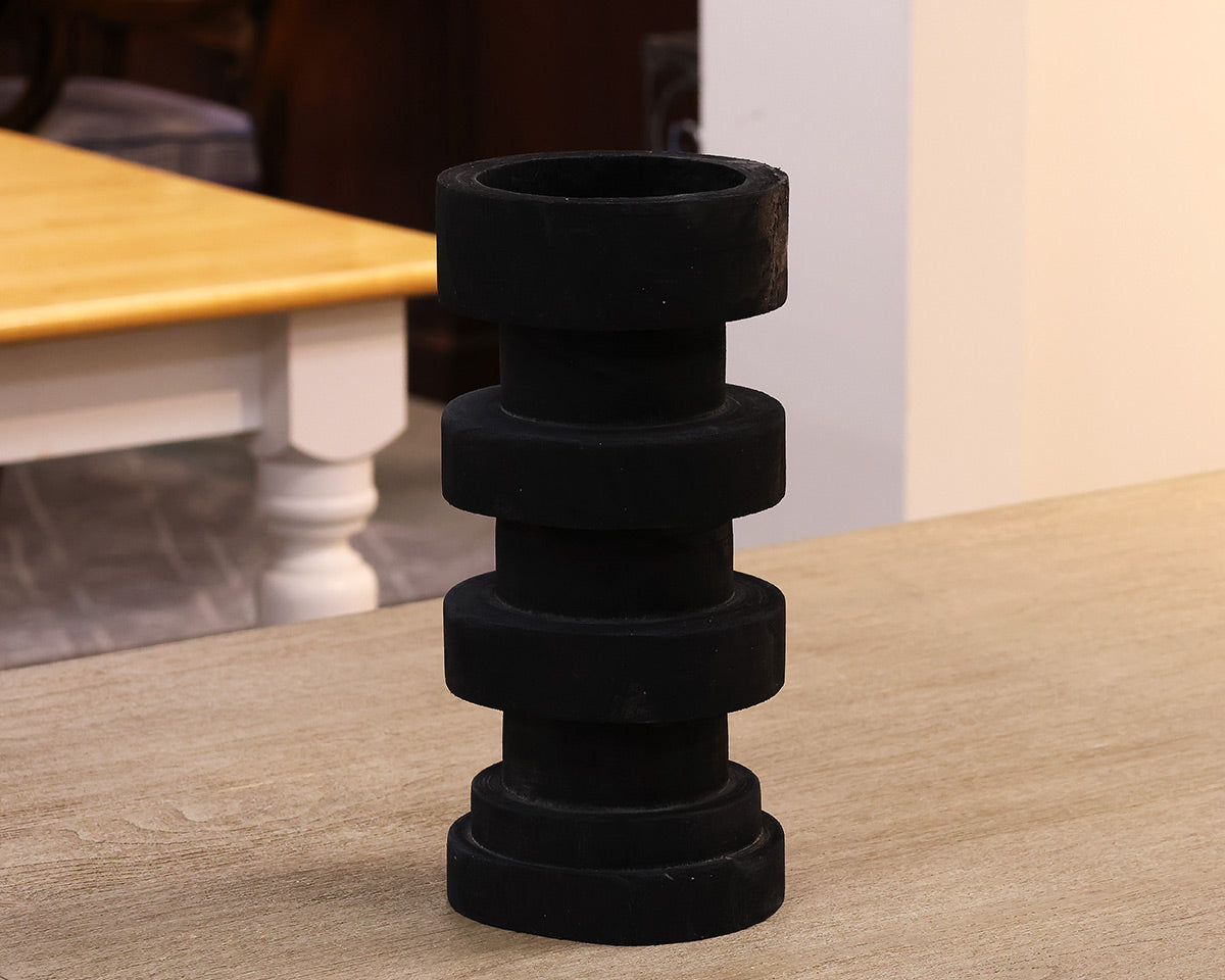 Small Black Turned Wood Candle Holder