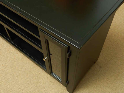 Black Finish 2 Glass Door 3 Shelf Media Console