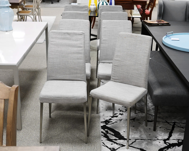 Set of 8 Bo Concept Adelaide Dining Chairs in Grey & Cream Woven Fabric